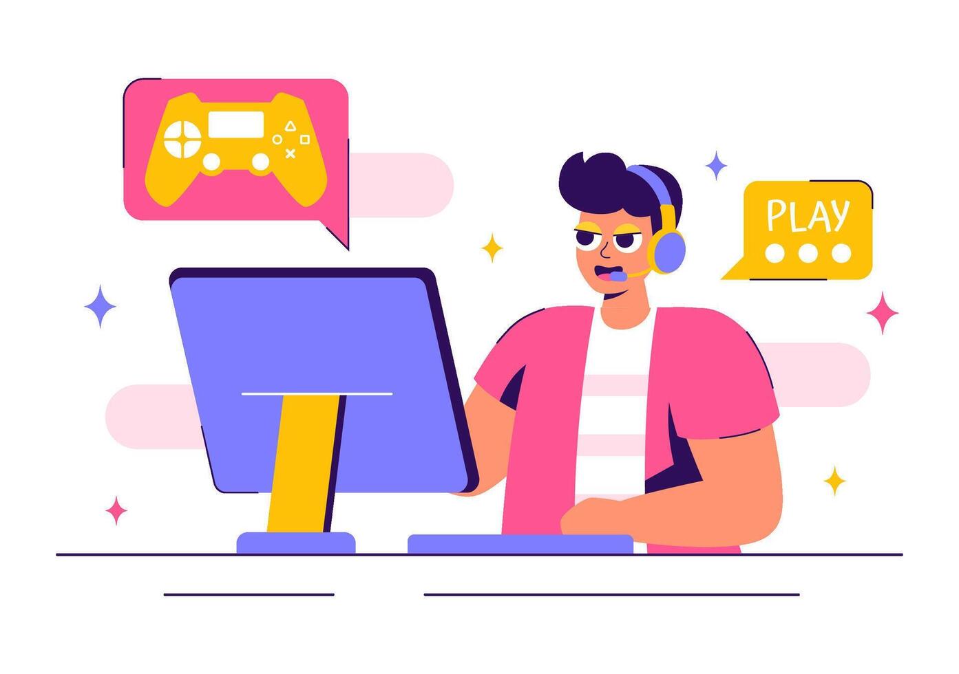Gaming Live Stream Illustration Featuring a Cute Pro Gamer Playing Online vector