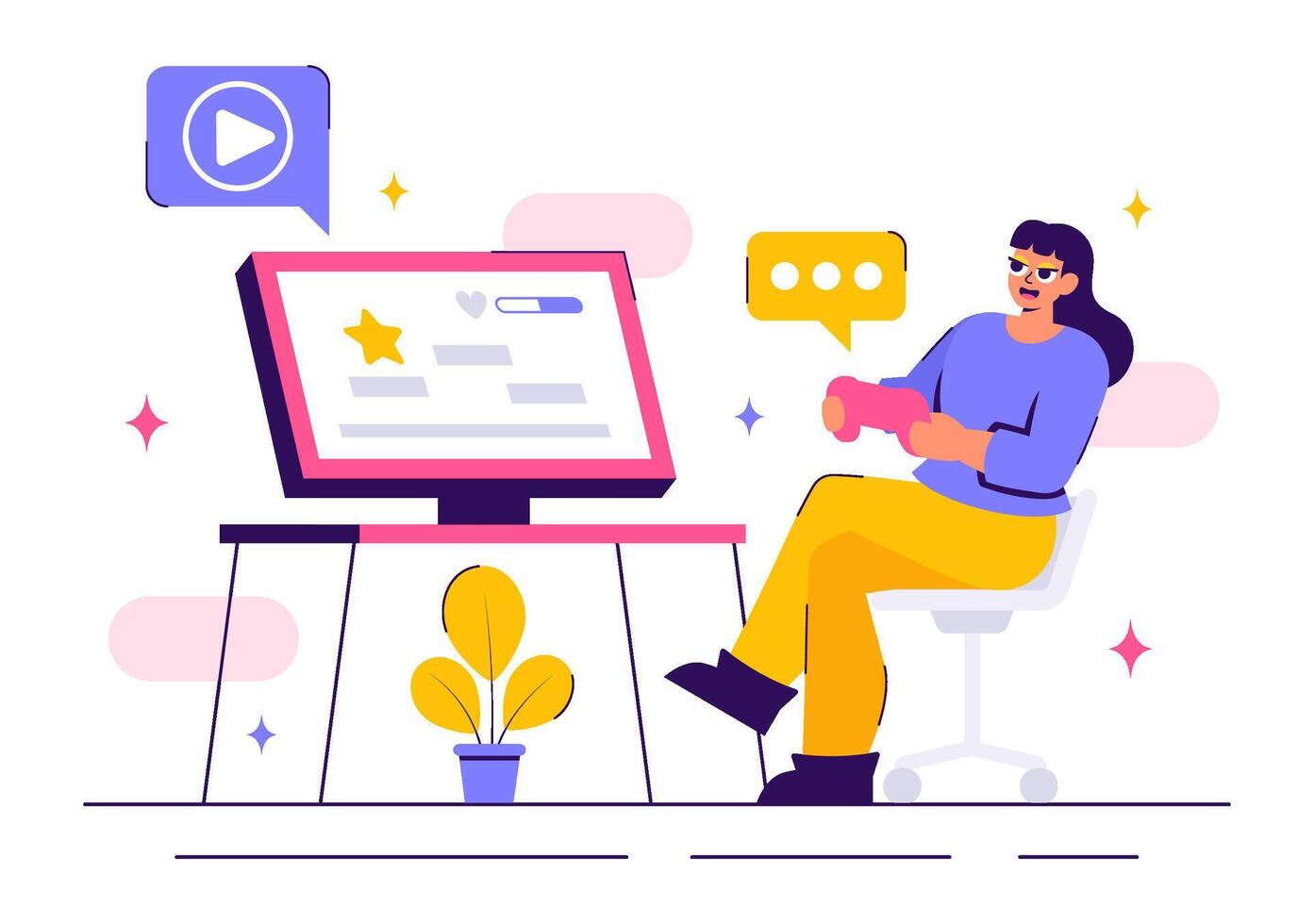 Professional Gamer Streaming Online While Playing Games in a Illustration vector