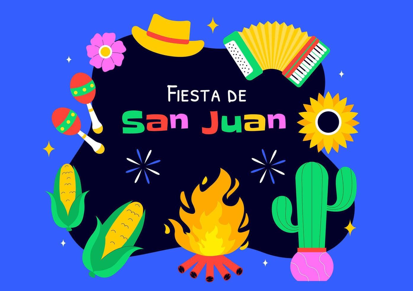 Fiesta de San Juan Art of Traditional Summer Festival with Fireworks and Bonfire vector