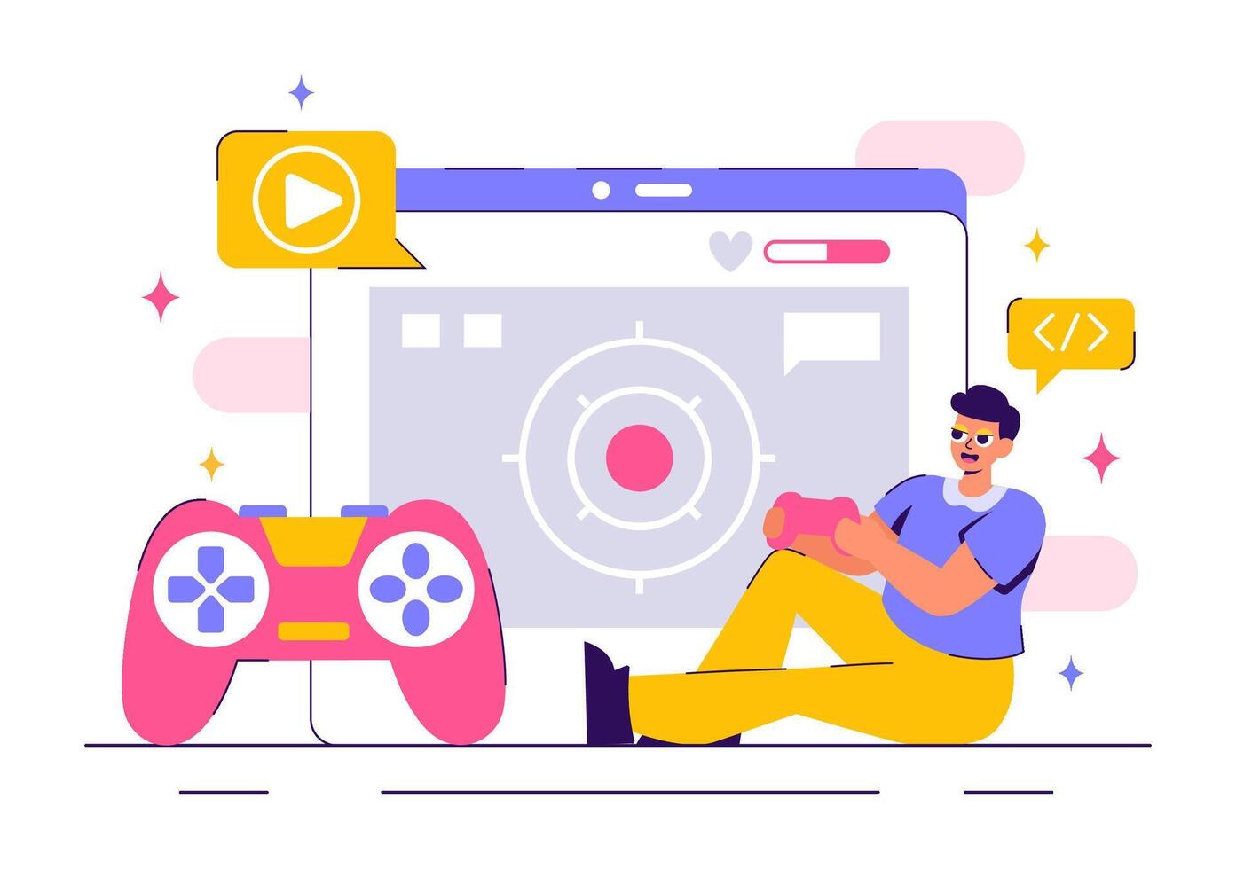 Gamer Streaming Online and Playing Games in a Modern Background Illustration vector