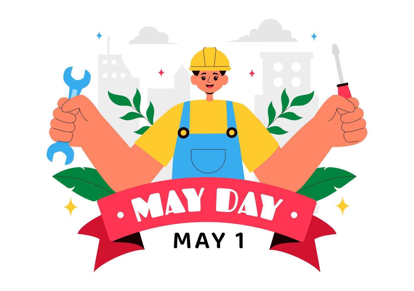 International Labor Day Illustration with Workers from Different Professions and Thank You Note vector