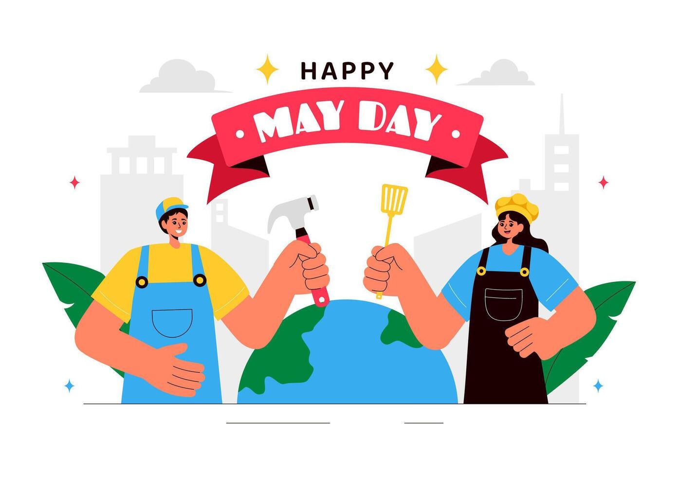 Happy International Workers' Day Illustration with Construction Workers and Appreciation Message vector
