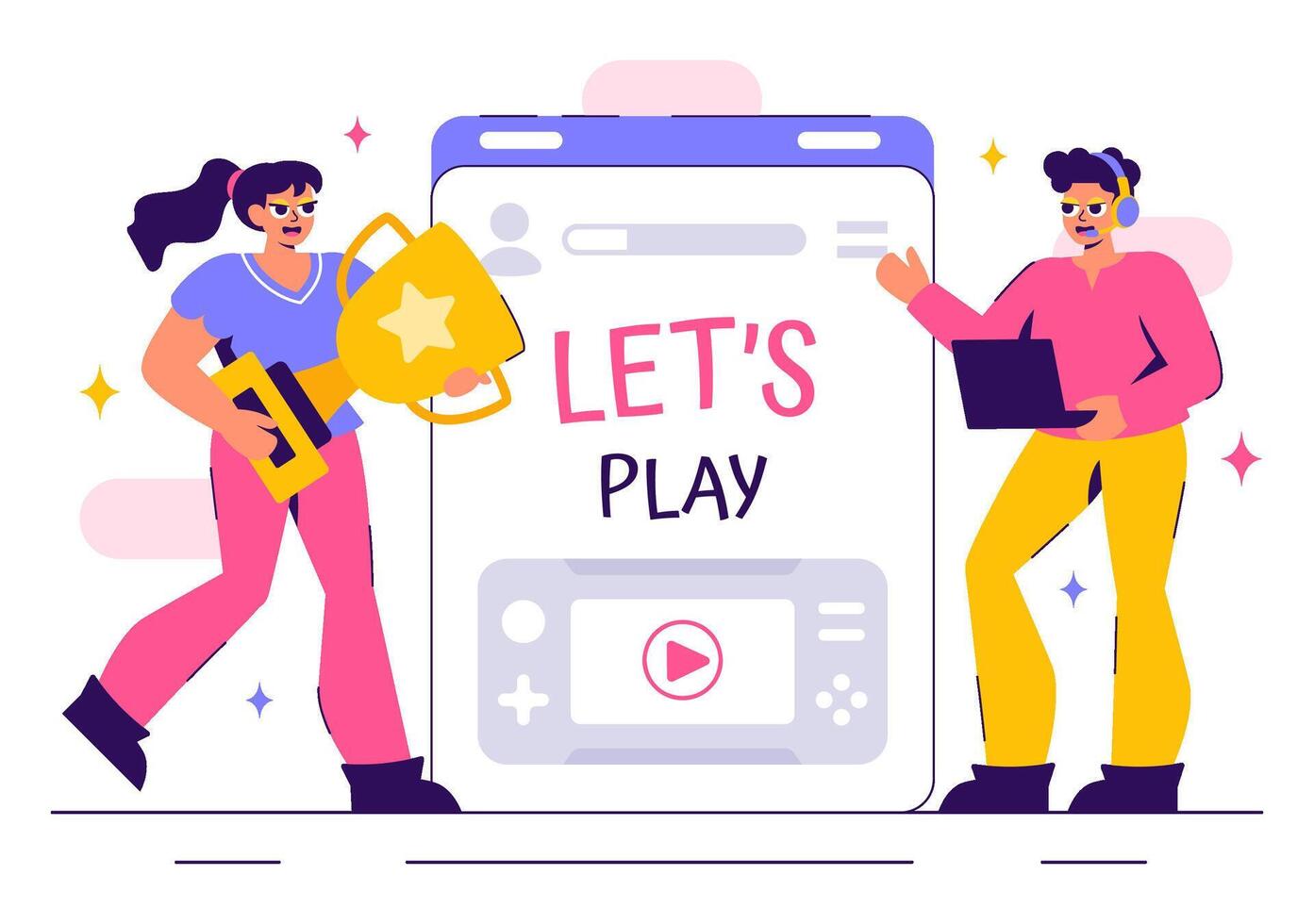 Illustration of a Cute Gamer Live Streaming Games on a Gaming Platform vector