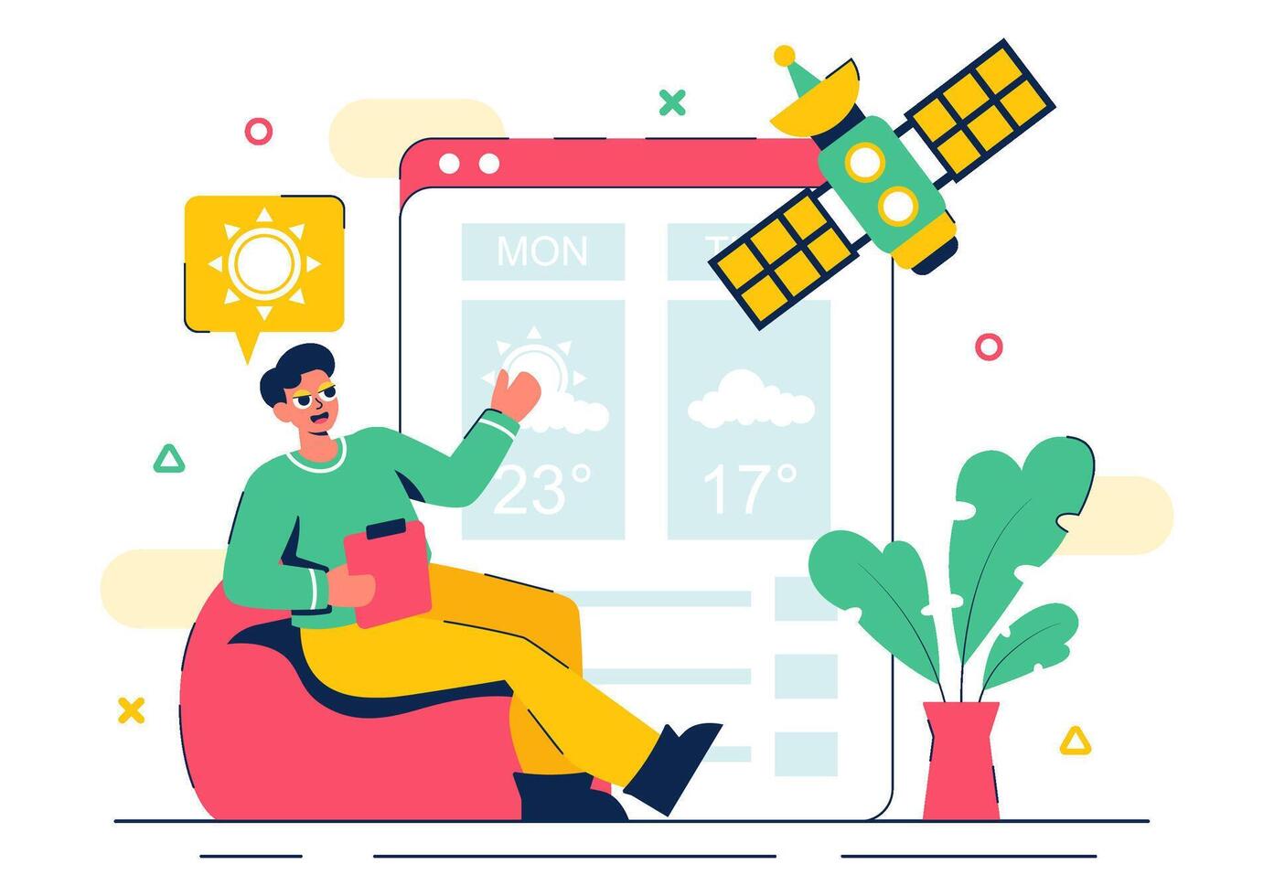 Atmospheric Science Illustration Featuring a Meteorologist and Weather Patterns vector