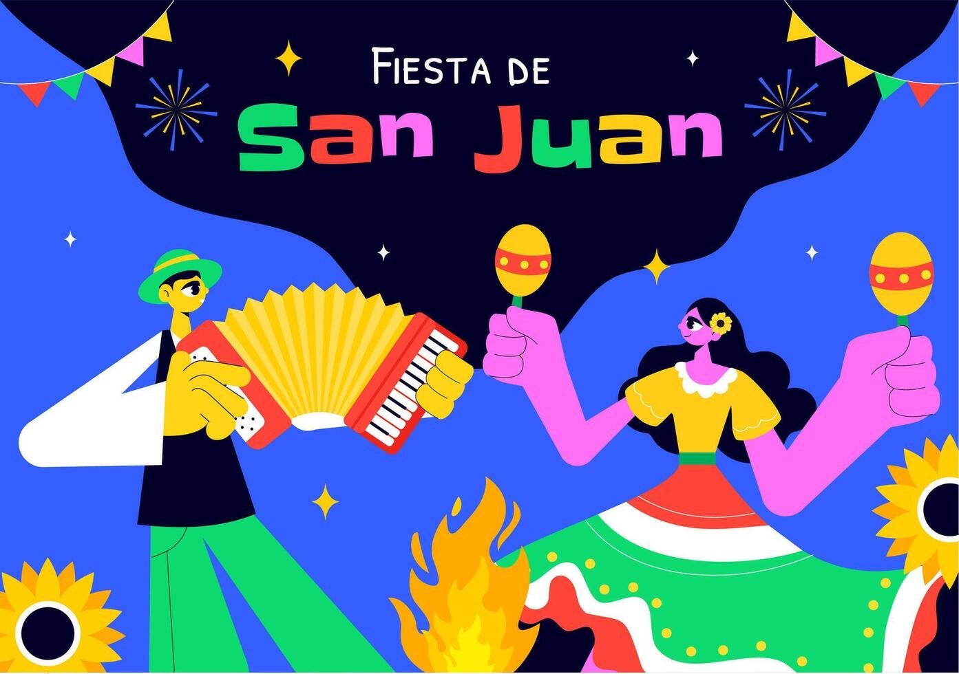 Fiesta de San Juan Celebration Art with Fireworks and Festive Night Bonfire vector