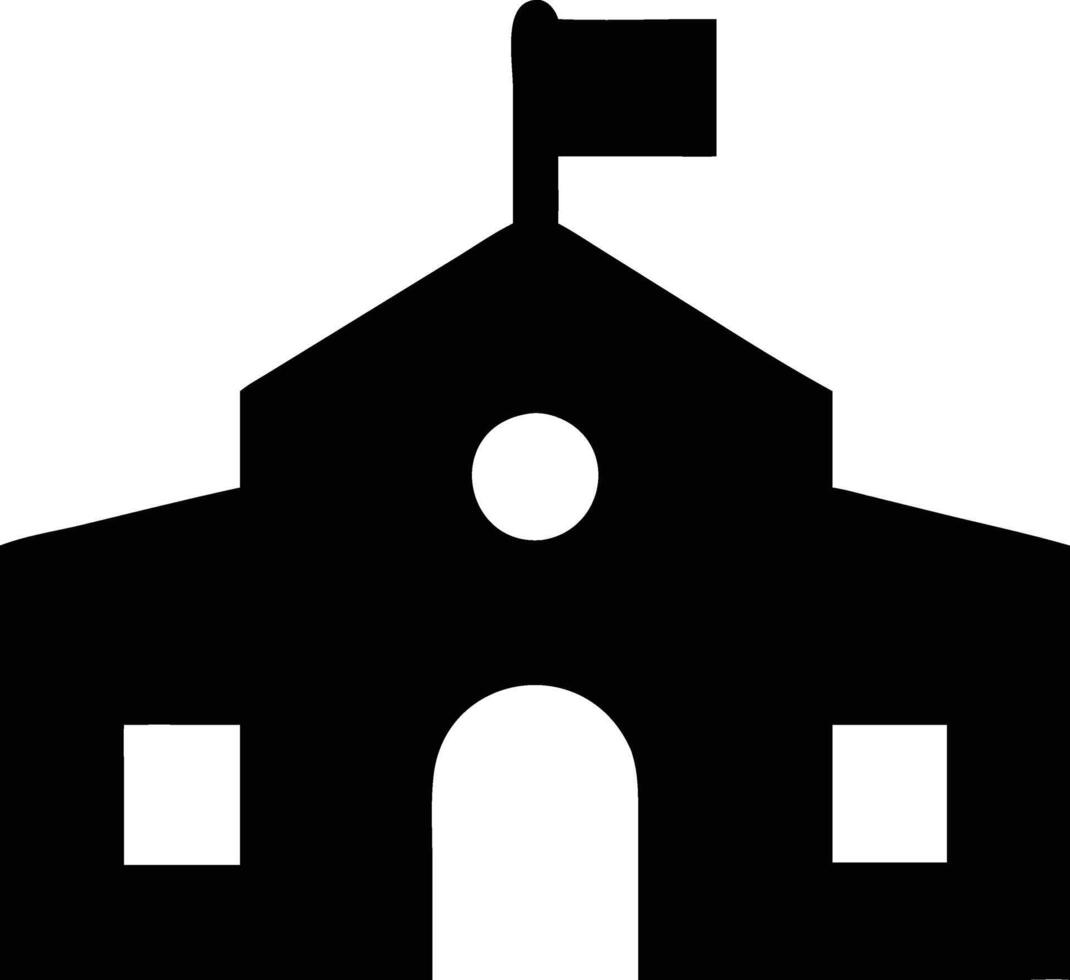 School building with flag icon silhouette vector