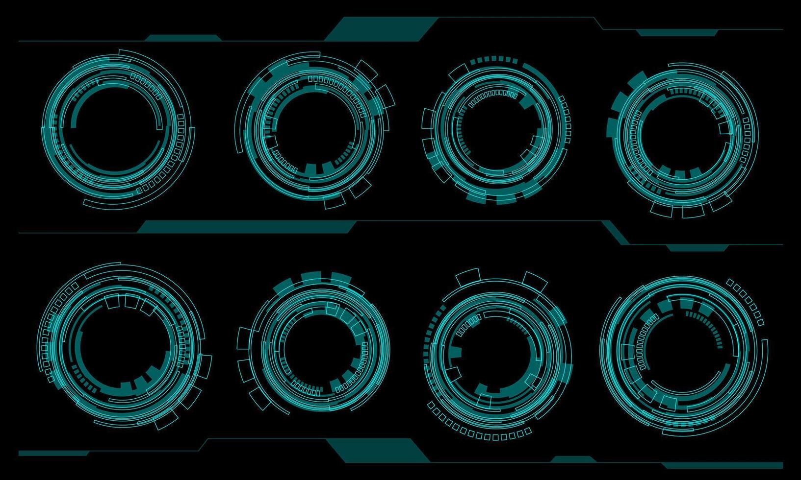 Set of sci fi blue circle user interface elements technology futuristic creative on black background vector