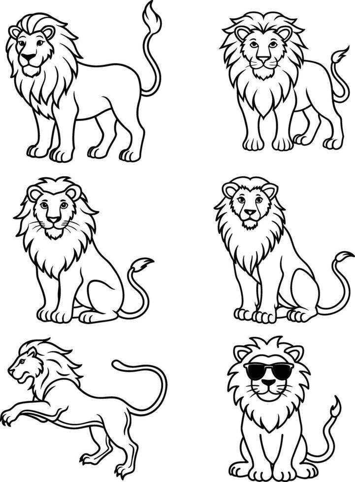 A beautiful Lion line art collection. vector