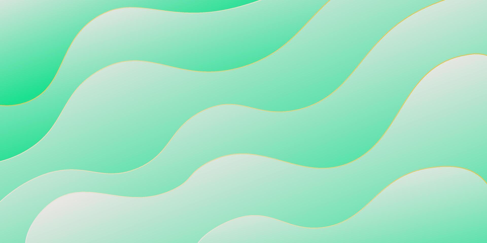 Soft green gradient 3D background with geometric wave elements and gold lines. Colorful green wave design. Simple and elegant concept. Eps10 vector
