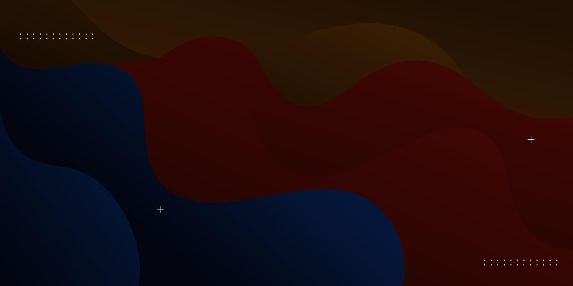 Dark wave geometric background. Blue elements with dark red fluid gradient. Dynamic shape composition. vector