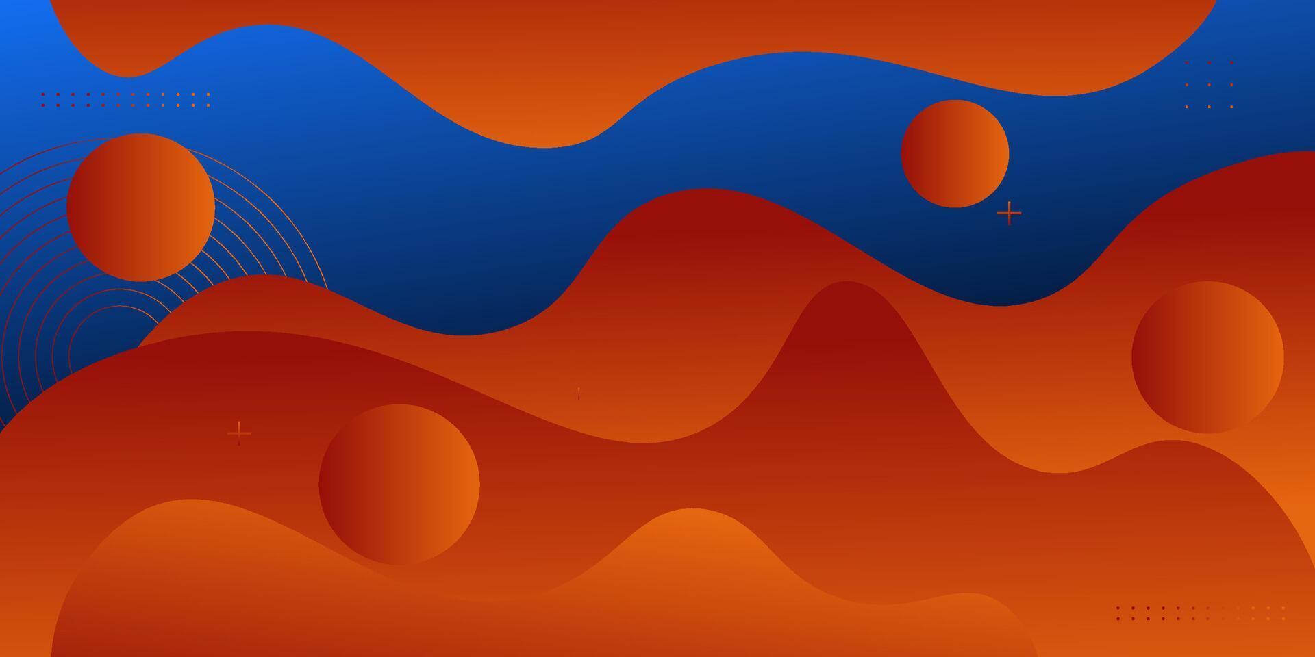 Abstract colored orange liquid pattern on blue background. Trendy liquid banner design. Eps10 vector