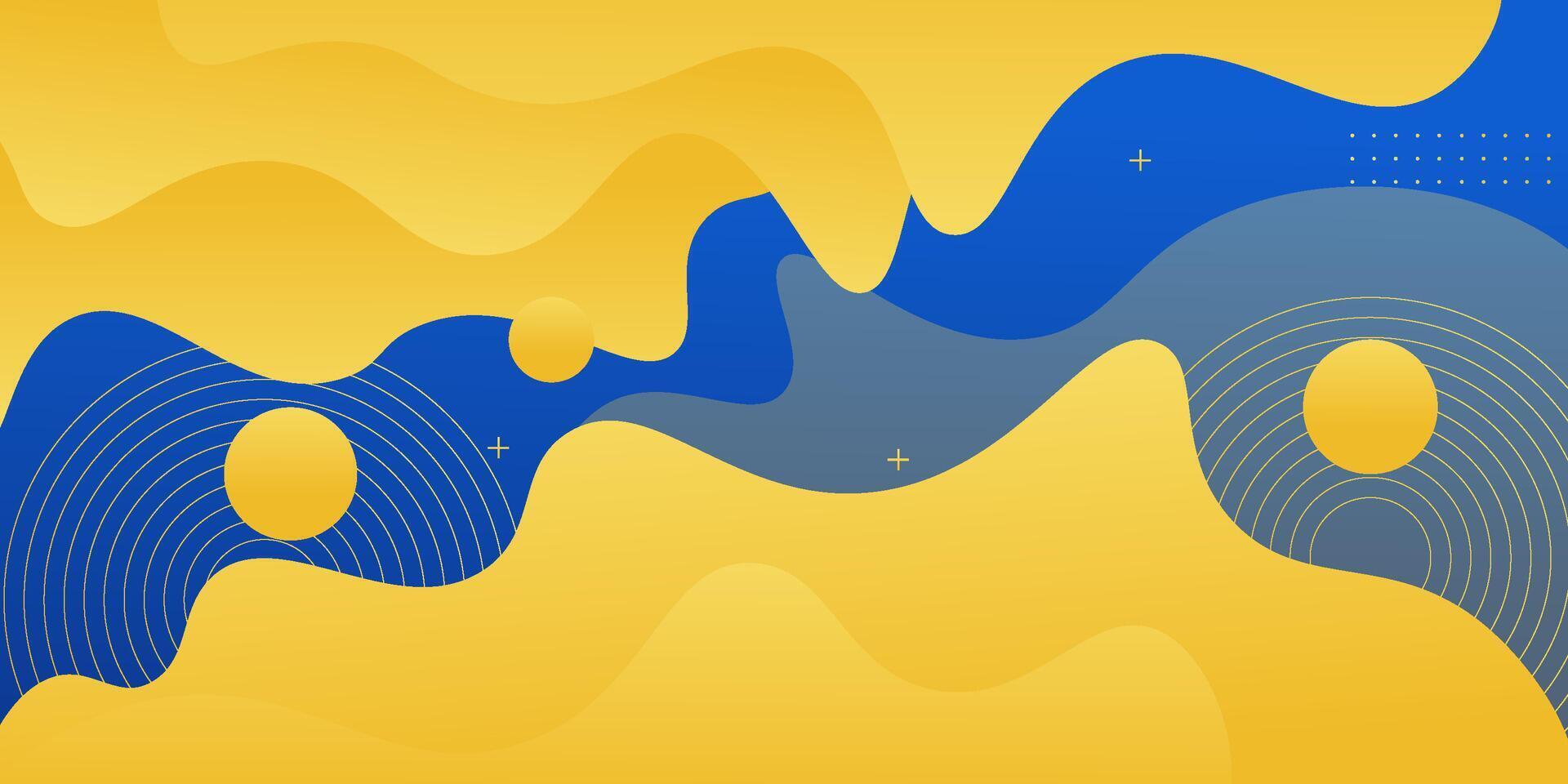 Yellow and blue geometric business banner design. Creative banner design with wave shapes and lines on colored background for template. Simple horizontal banner. eps10 vector
