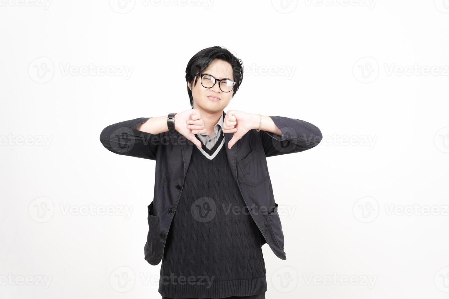 A man in glasses and a sweater making a gesture photo