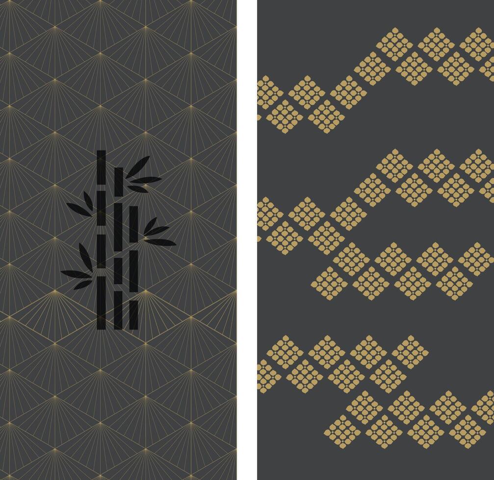 Japanese pattern with geometric pattern . Asian background with oriental decoration in vintage style. Black and gold banner design. Bamboo elements. vector