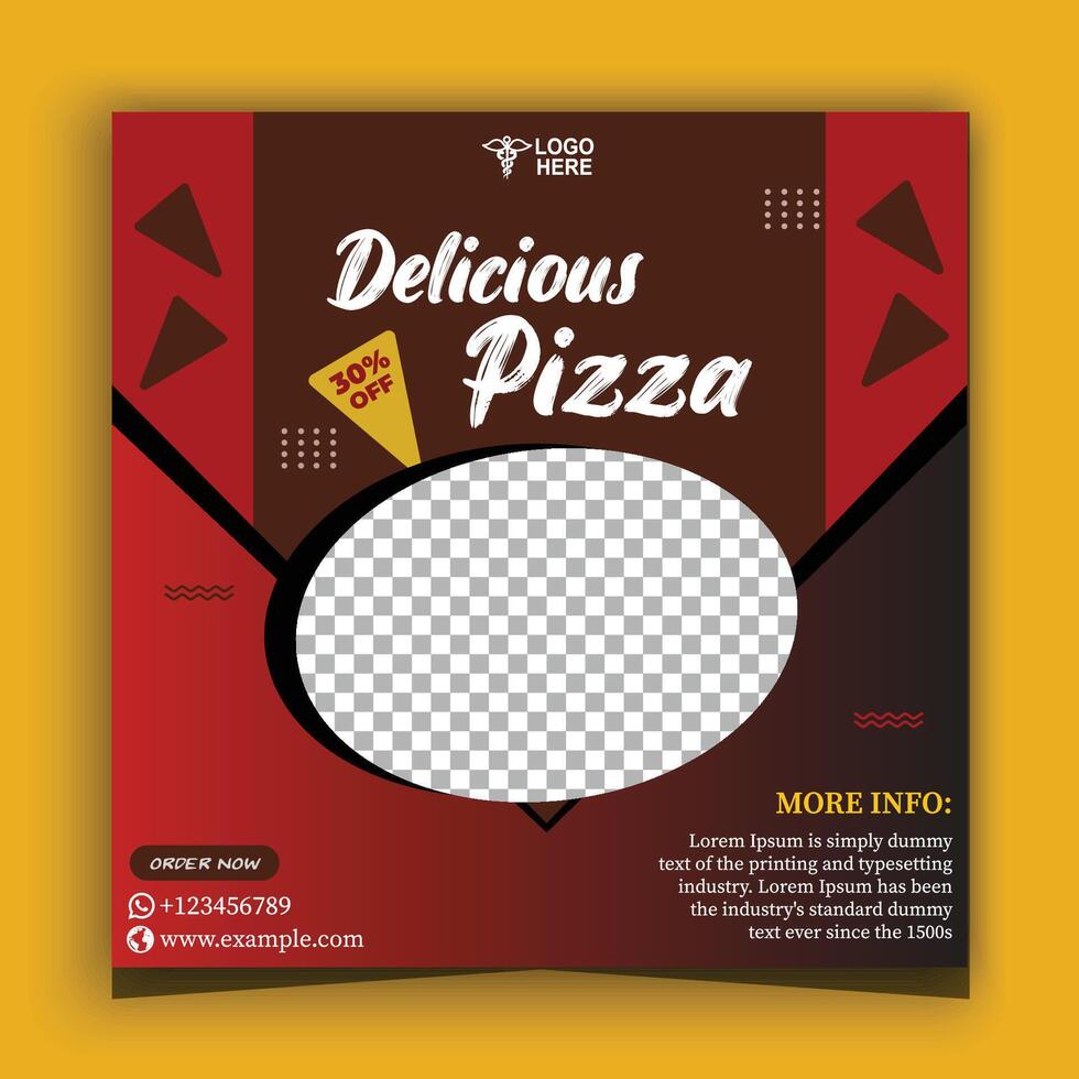 Delicious pizza social media banner square template design vector