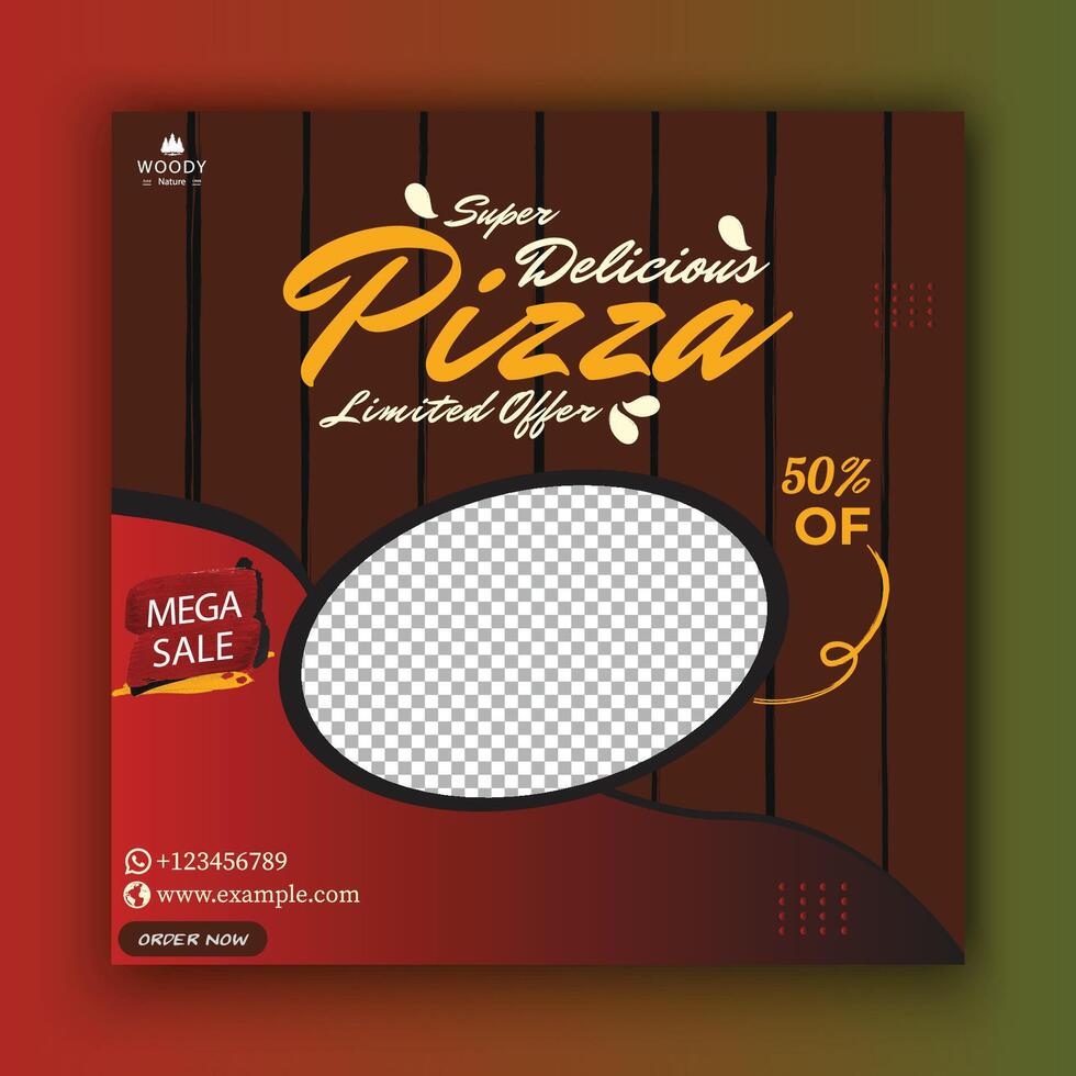 Super elicious pizza and food menu social media banner post template vector
