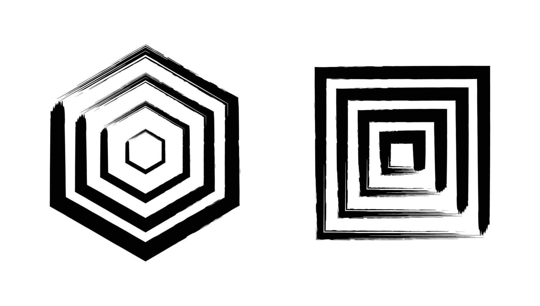 Black geometric hexagon and Square stripes brush stroke line decorative element vector