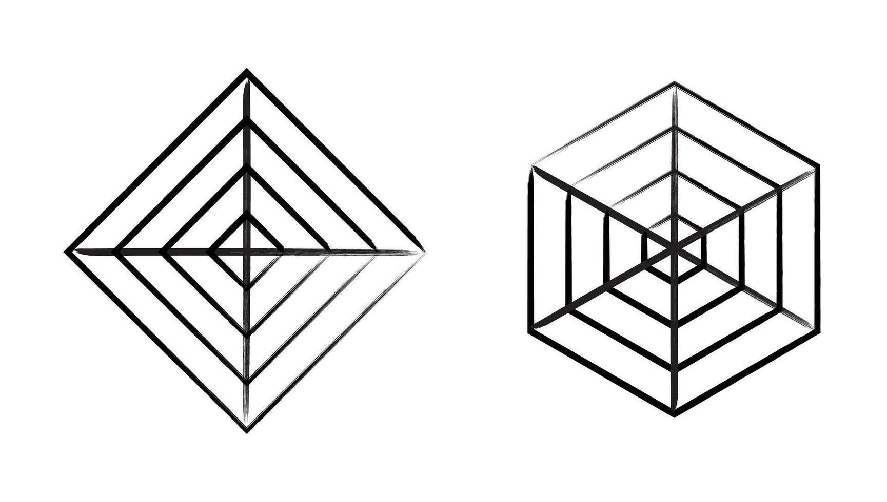 Black geometric hexagon stripes brush stroke line decorative element. Target symbol illustration vector