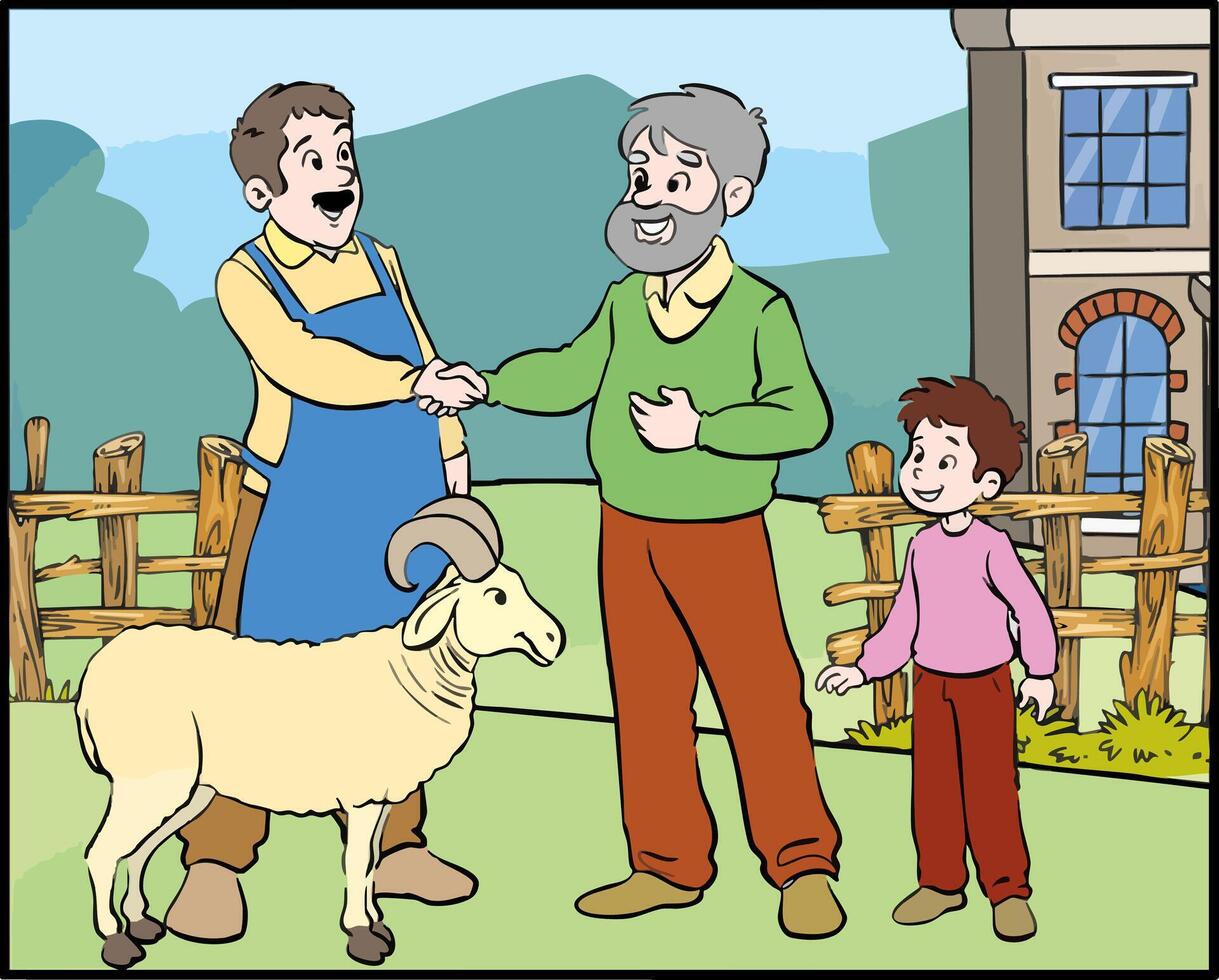 Eid al-Adha.a man who buys and sells sheep.Man buying sheep for Eid al-Adha vector