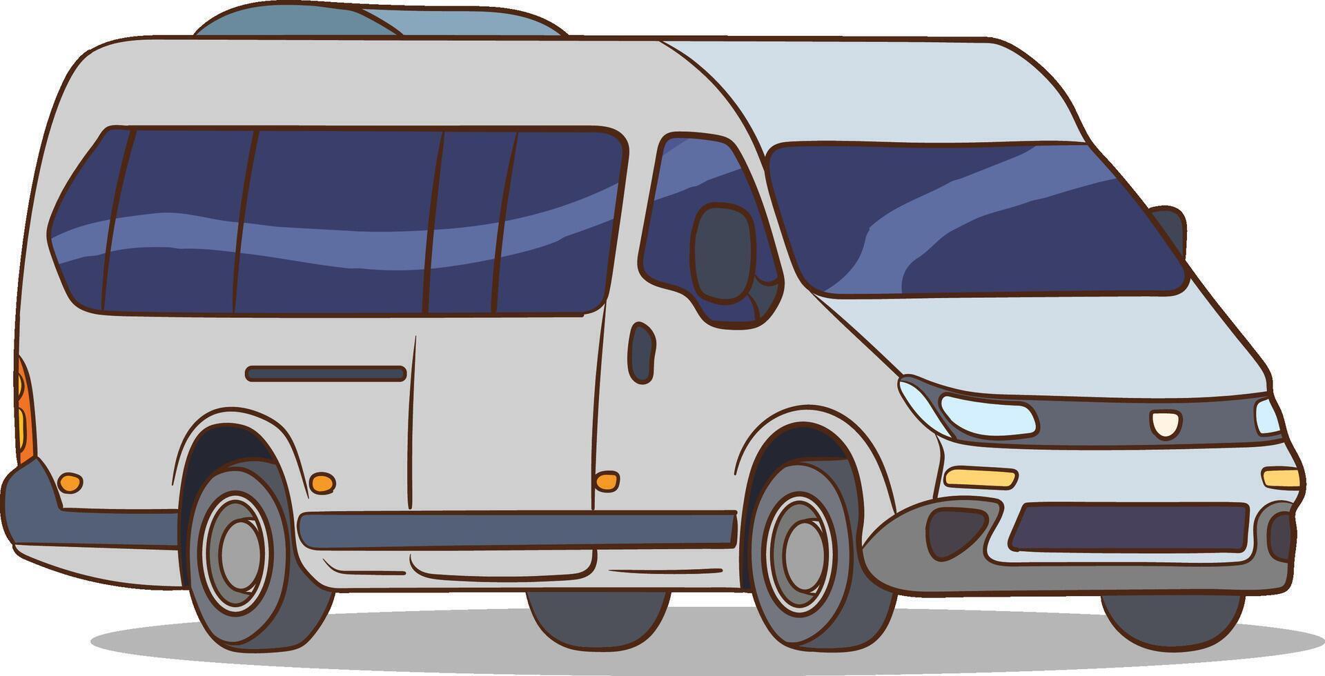 Traveling by minibus.Minibus on the road with trees.Minibus going on the village road. image for illustrations. vector