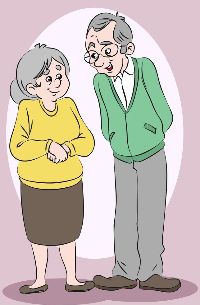 drawing of a beautiful old couple standing next to each other. vector