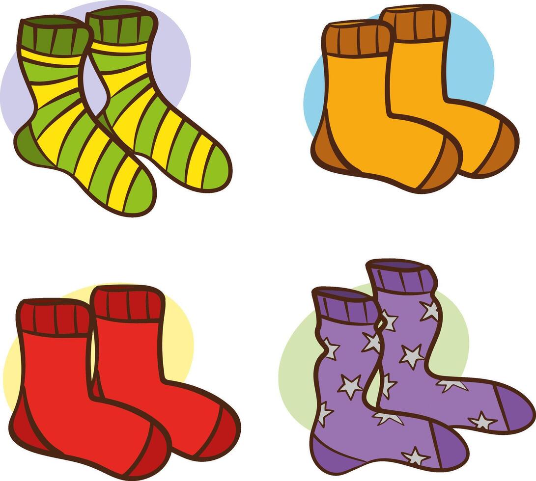 Set of adult and child colorful socks. vector