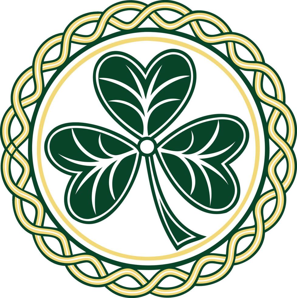 Intricate Celtic shamrock emblem with green and gold decorative patterns symbolizing Irish heritage St Patricks Day vector