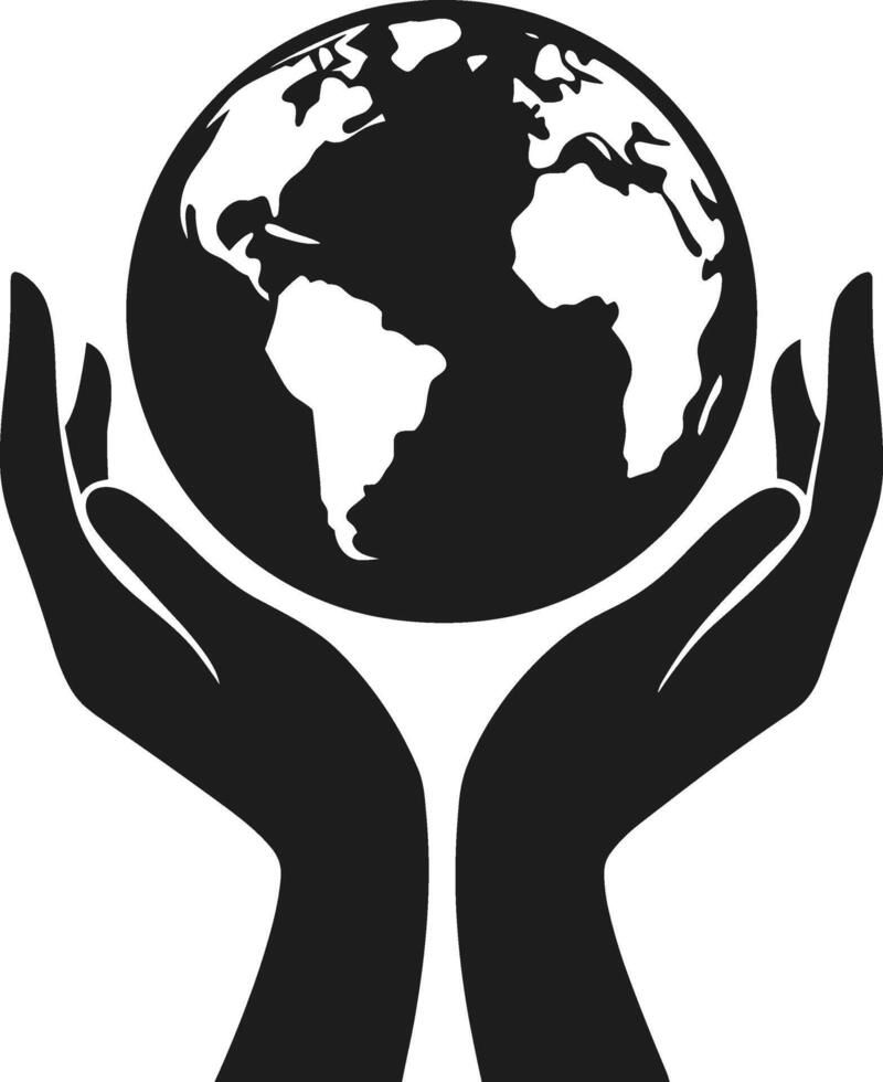 Hands Holding the Earth Silhouette - Symbol of Global Care and Sustainability vector