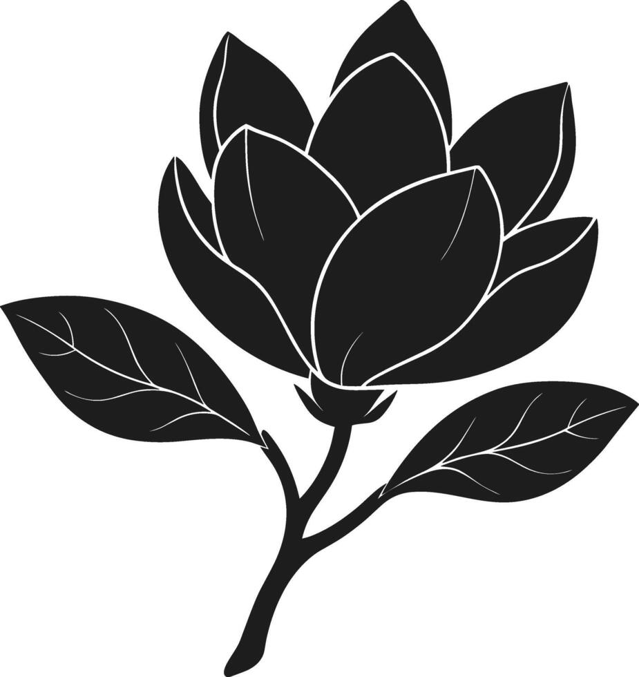 Elegant Spring Magnolia Flower Silhouette - Blooming Flower Illustration vector