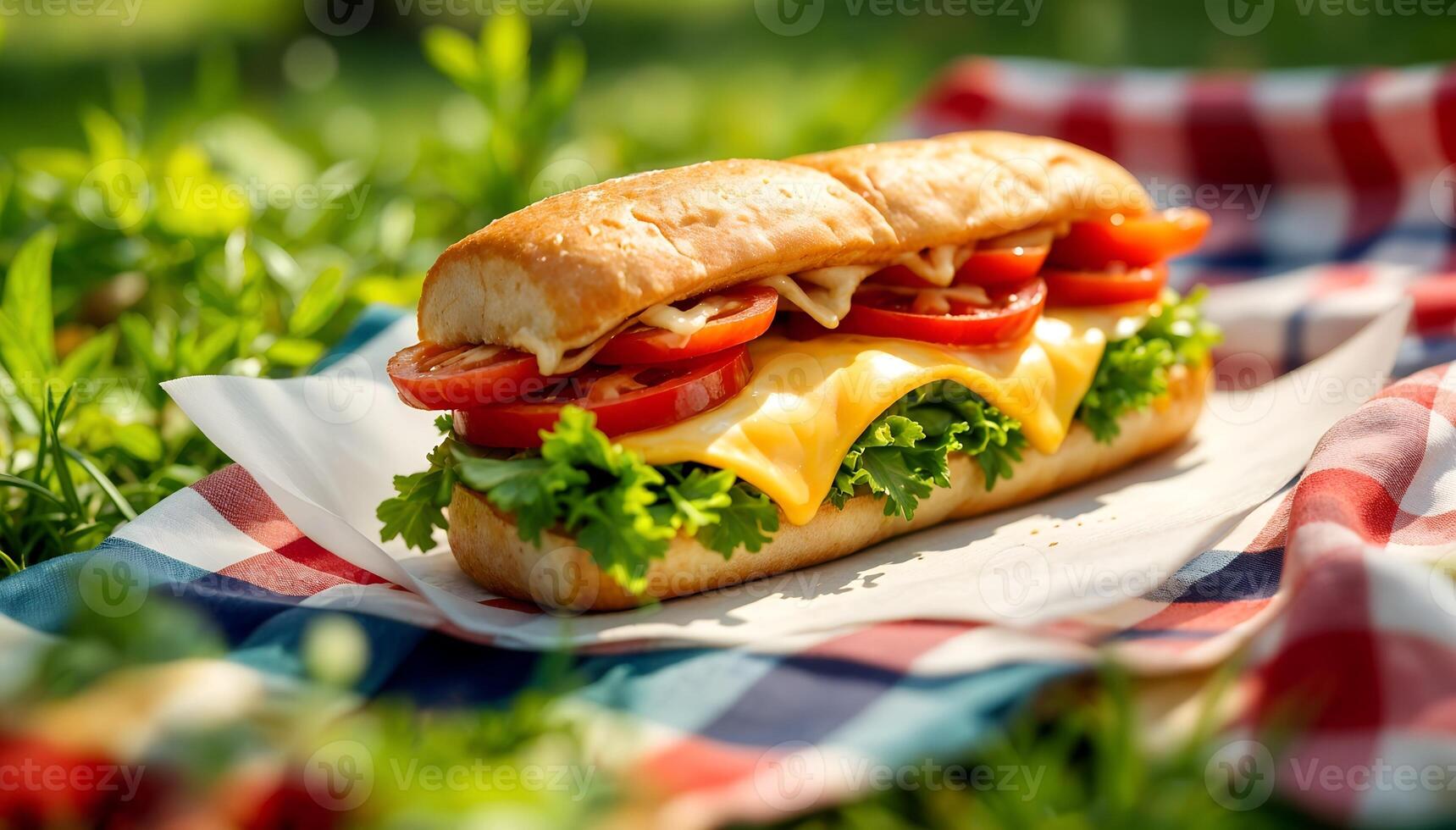Delicious Cheese Sandwich on a Picnic Blanket photo