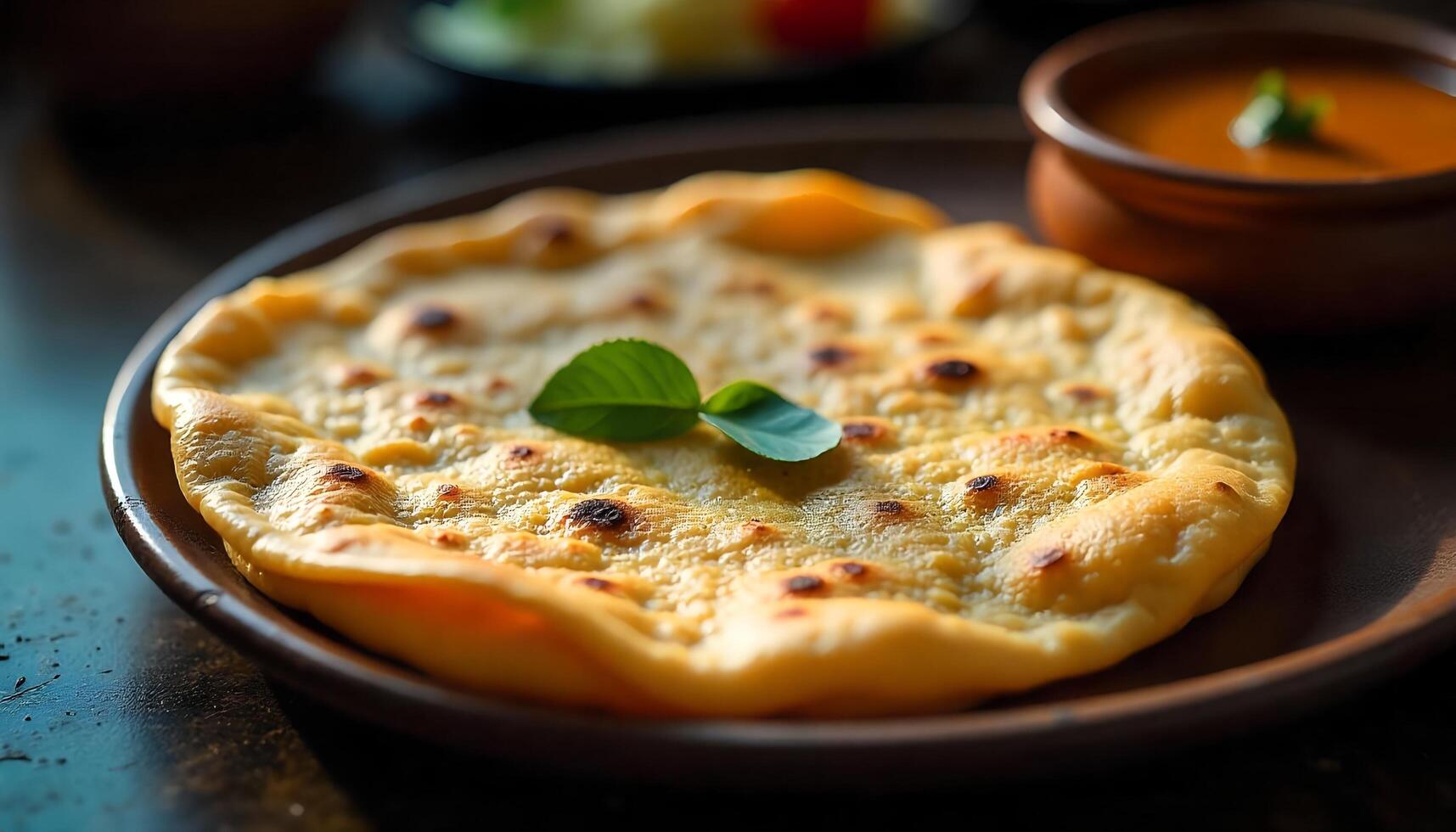 Close-up of a delicious Indian flatbread, perfect for a restaurant or food blog. photo
