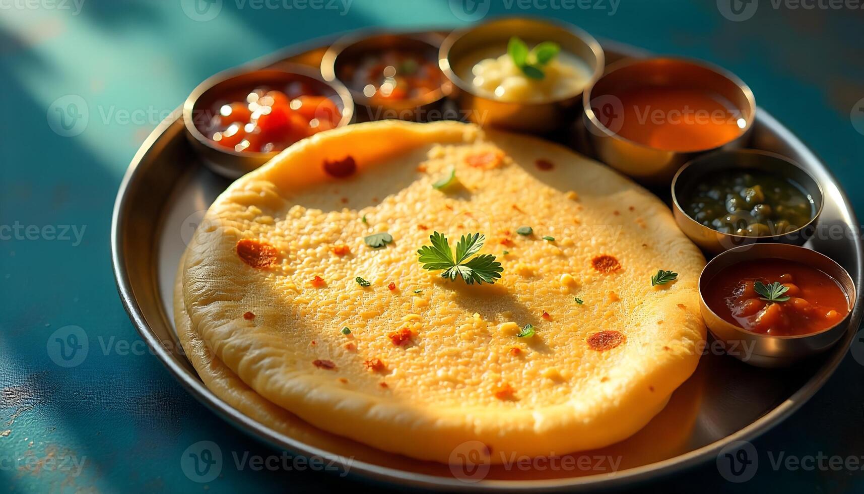 Delicious Indian Flatbread with Assorted Dips photo