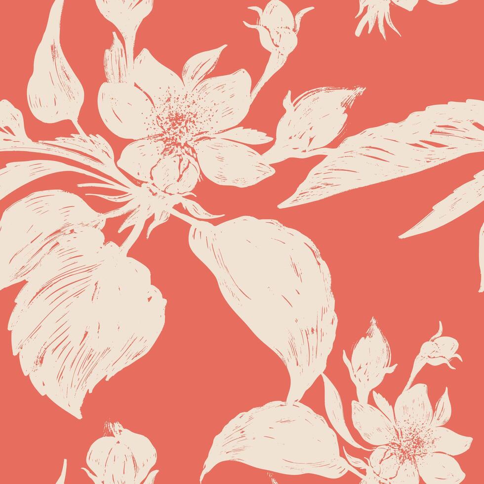 Seamless Patterns Hand Drawn Flowers, Grunge With Floral For Fabric, Textiles, Clothing, Interior Decor, Wrapping Paper, Banner, Abstract Backgrounds, Cover. Seamless Patterns Flowers And Leaves. vector