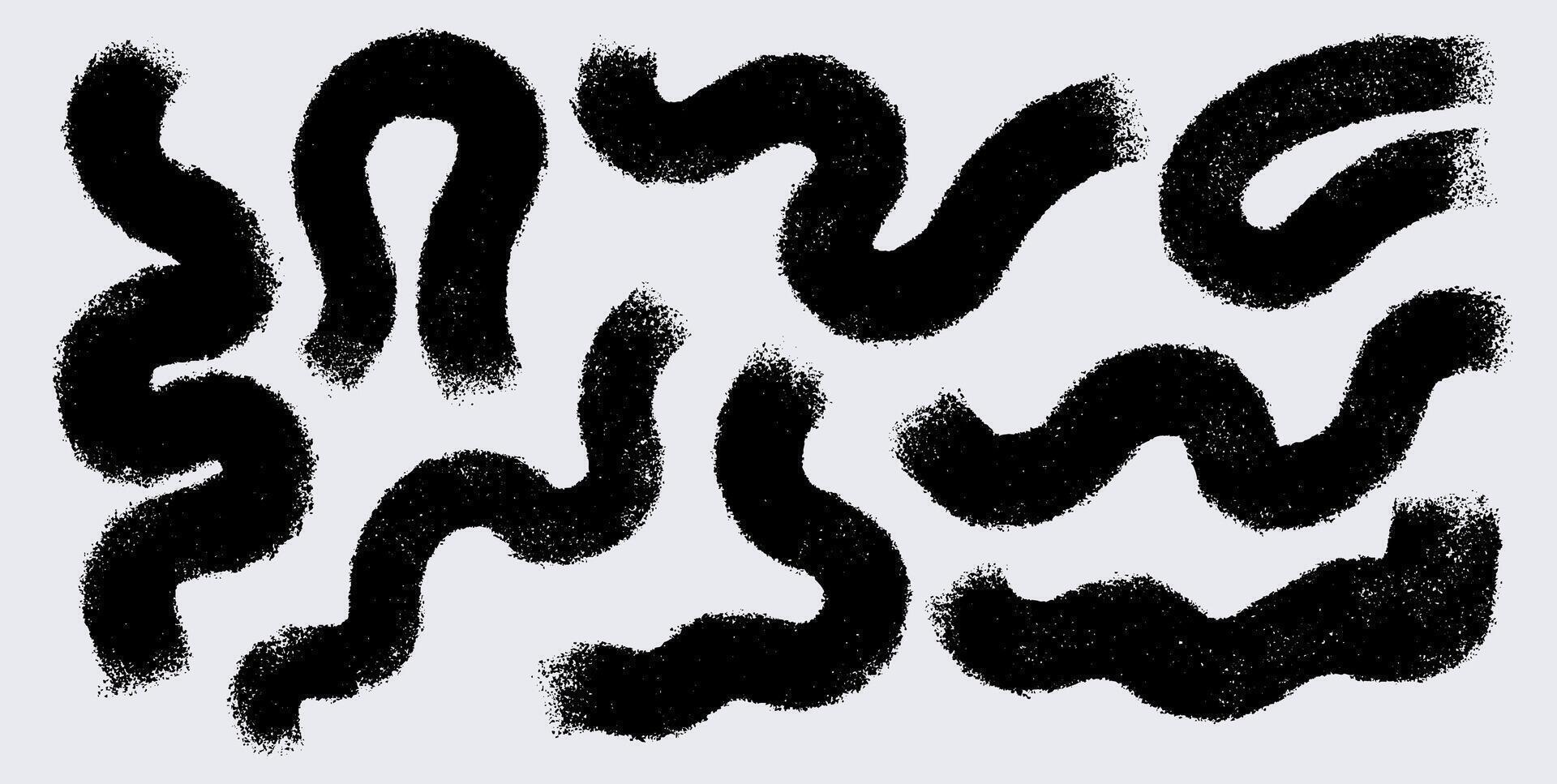 Black Charcoal Thick Wavy Lines, Semicircle, Hard Lines Circle Collection. Hand Drawn Abstract Strokes For Design, Print, Collage. Geometric Style Waves And Curves, Bold Grunge Shapes. vector