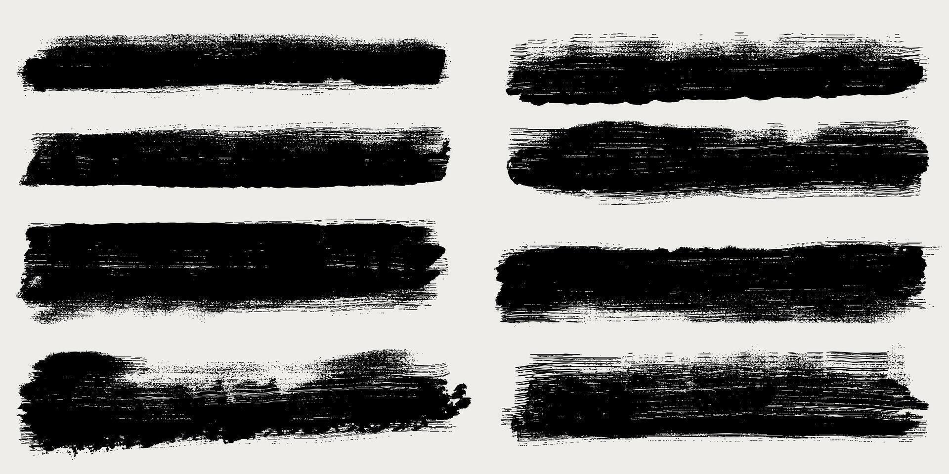Black Ink Brush Strokes Set. Hand Draw Grunge Brushes. Painted Objects, Brains With Jagged Edges. Dirty Textures Of Banners, Boxes, Frames And Design Elements. Bold Brush Drawn Doodle Lines vector