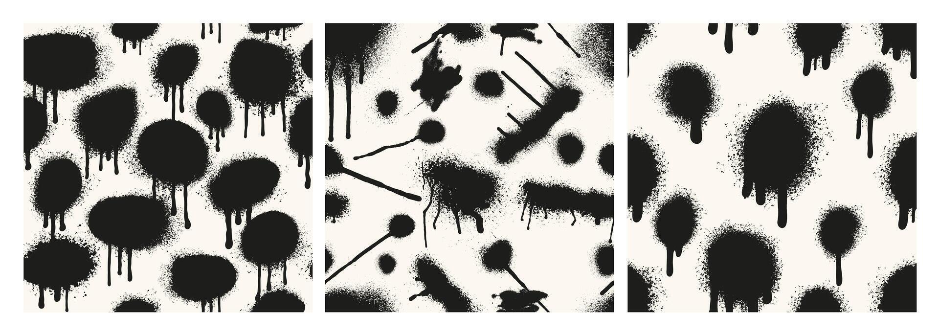 Set Of Seamless Splatter Pattern. Abstract Grunge Blots . Collection Of Creative Background With Blots, Spot. Graffiti Spray Paint Seamless Pattern. Template Distressed Rough Abstract Textured. vector