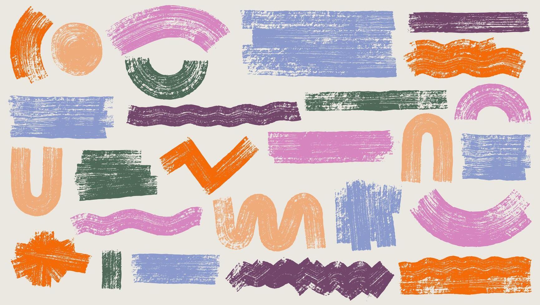Hand Drawn Thick Grunge Lines And Abstract Shapes Set. Sketchy Bold Straight, Wavy, Zigzag Lines. Colored Ink Brush Strokes And Banners. Dry Grunge Marker Highlight Underline, Paint Bold Brush Strokes vector