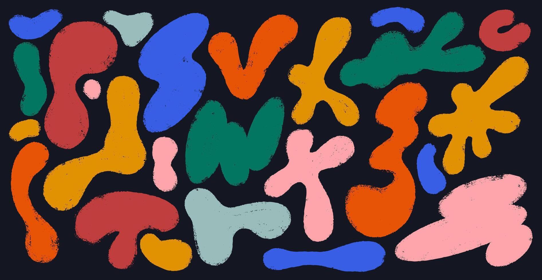 Colored Wavy Liquid Irregular Blob Shapes. Kid Dry Brush Stroke Isolated Shapes. Abstract Freeforms, Asymmetric Blobs, Bubbles And Drops In Trendy Y2k Style. Flat Design Elements. vector
