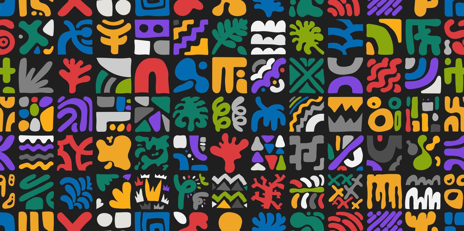 Abstract geometric hand drawn minimal seamless pattern. Simple colorful circle shapes, abstract hand drew banner. seamless pattern. Minimalist abstract shapes. Organic art composition. vector