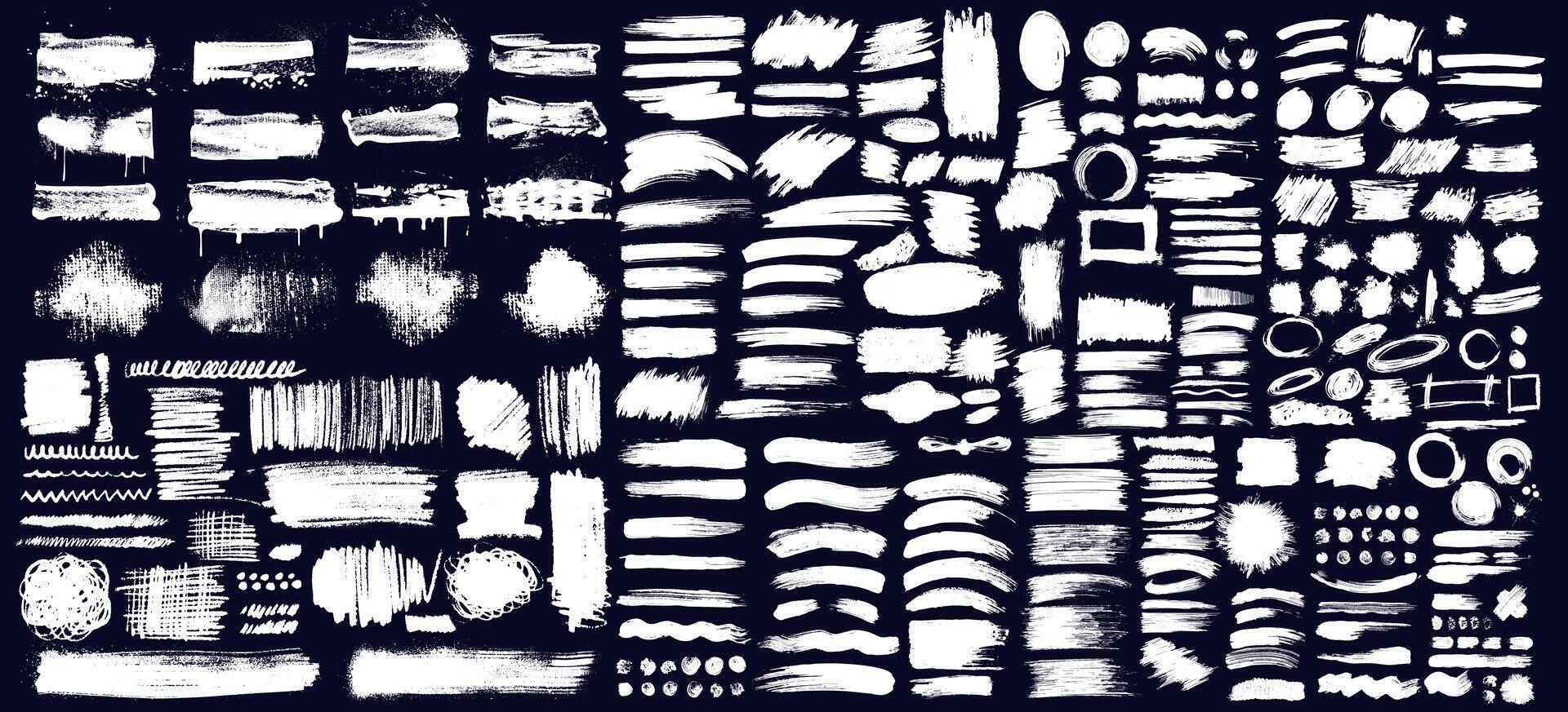 Big Set Of Hand Drawn, Different Shapes Of Dry Calligraphy Brush Strokes. High Detail . Black Paint, Ink Brush Stroke, Brush, Line Or Texture. Design Element, Box, Frame Or Background For Text. vector