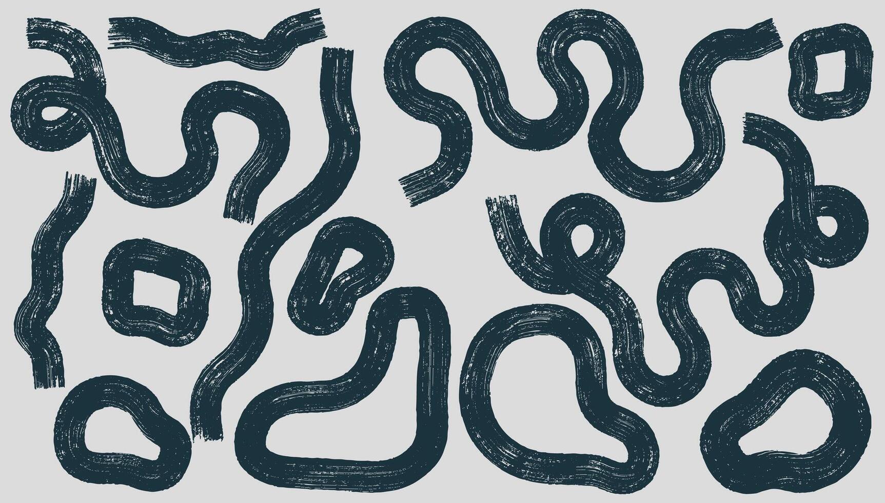 Dry Brush, Marker Drawn Bold Wavy Doodle Lines. Template Abstract Modern Geometric Curved Wavy Ornament Background. Hand Drawn Abstract Strokes For Design, Print, Collage. vector
