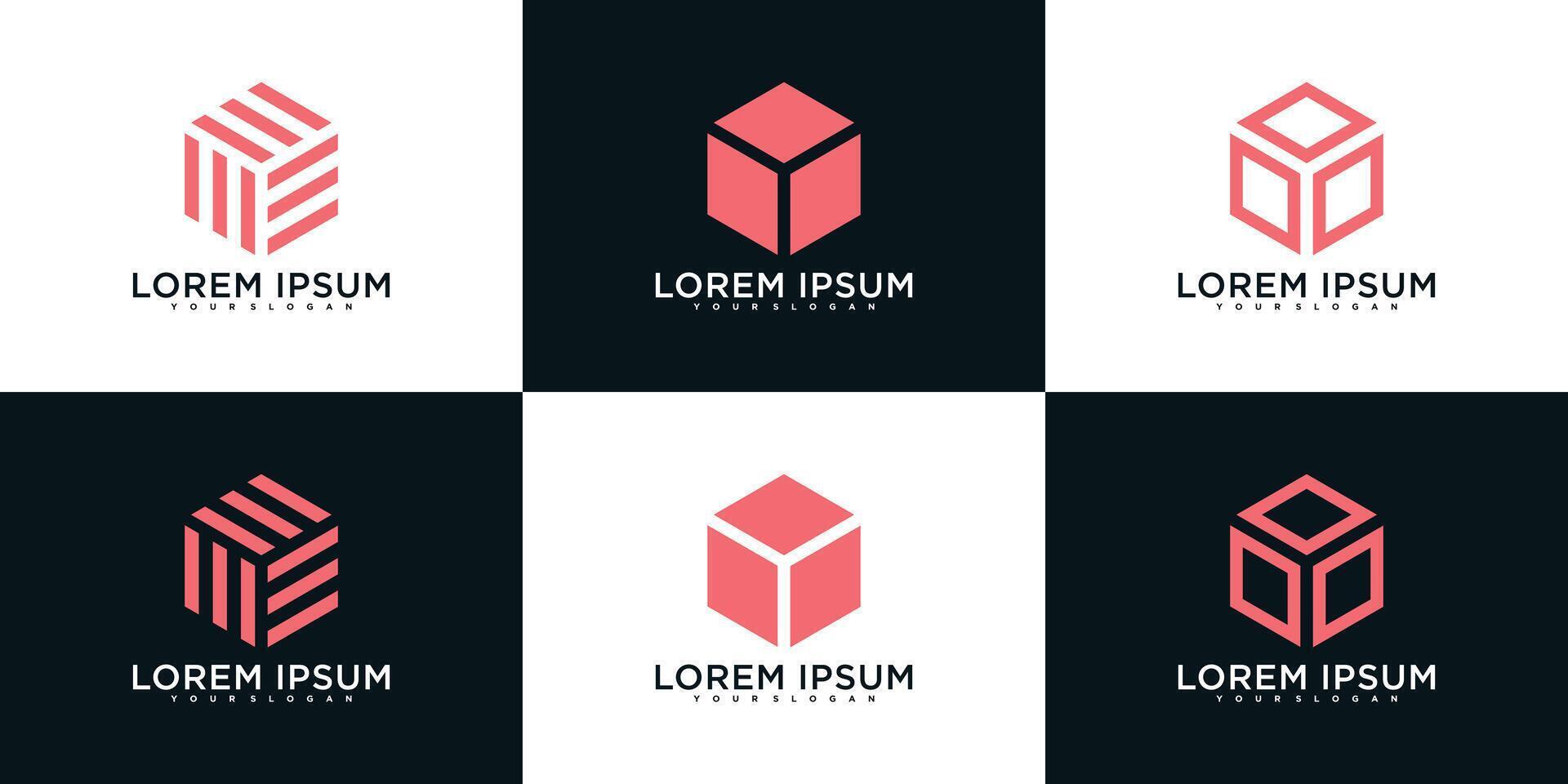 Set of Hexagon logo design. Minimal geometry. Premium vector