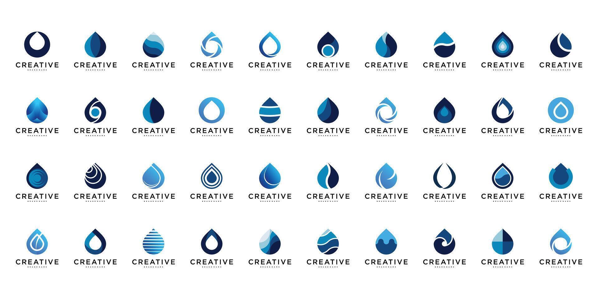 Set of blue water drop abstract logo designs vector