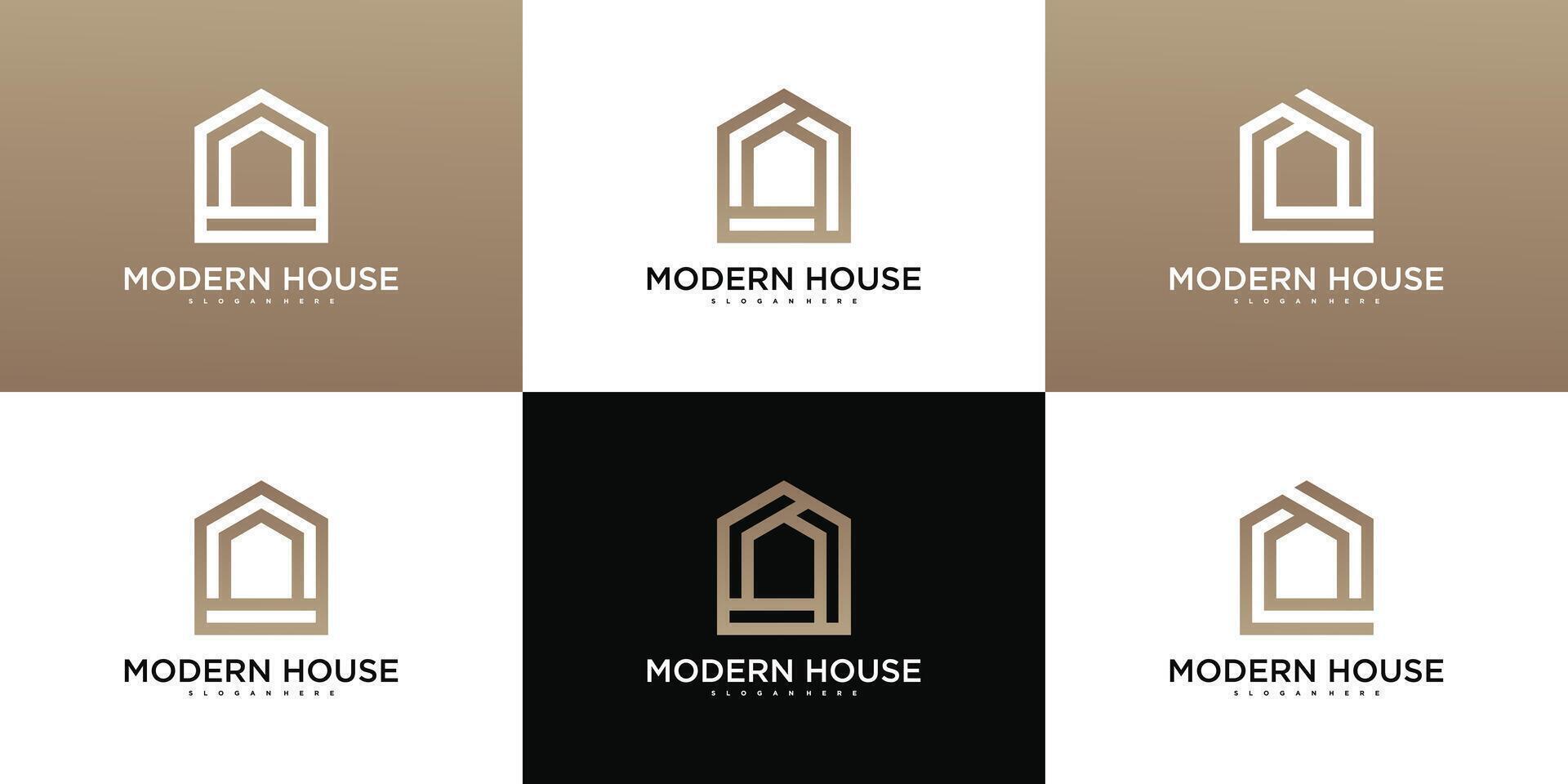 Set of build house logo with line art style abstrack. Premium vector