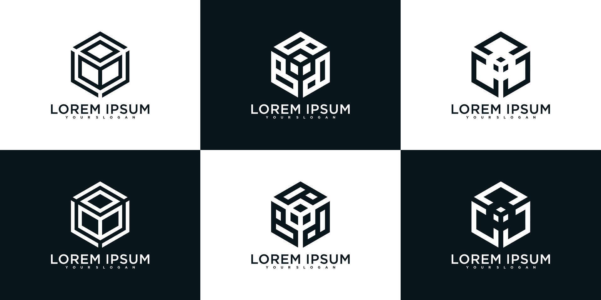 Set of Hexagon logo design. Minimal geometry vector
