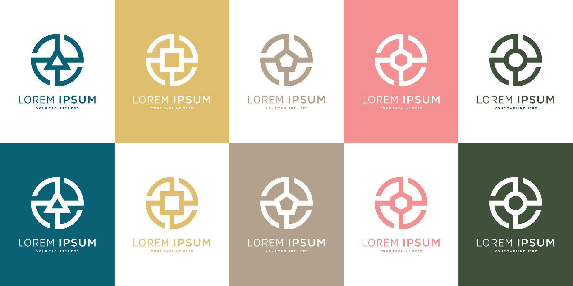 Set of abstract target logo design with geometric symbols. Premium vector