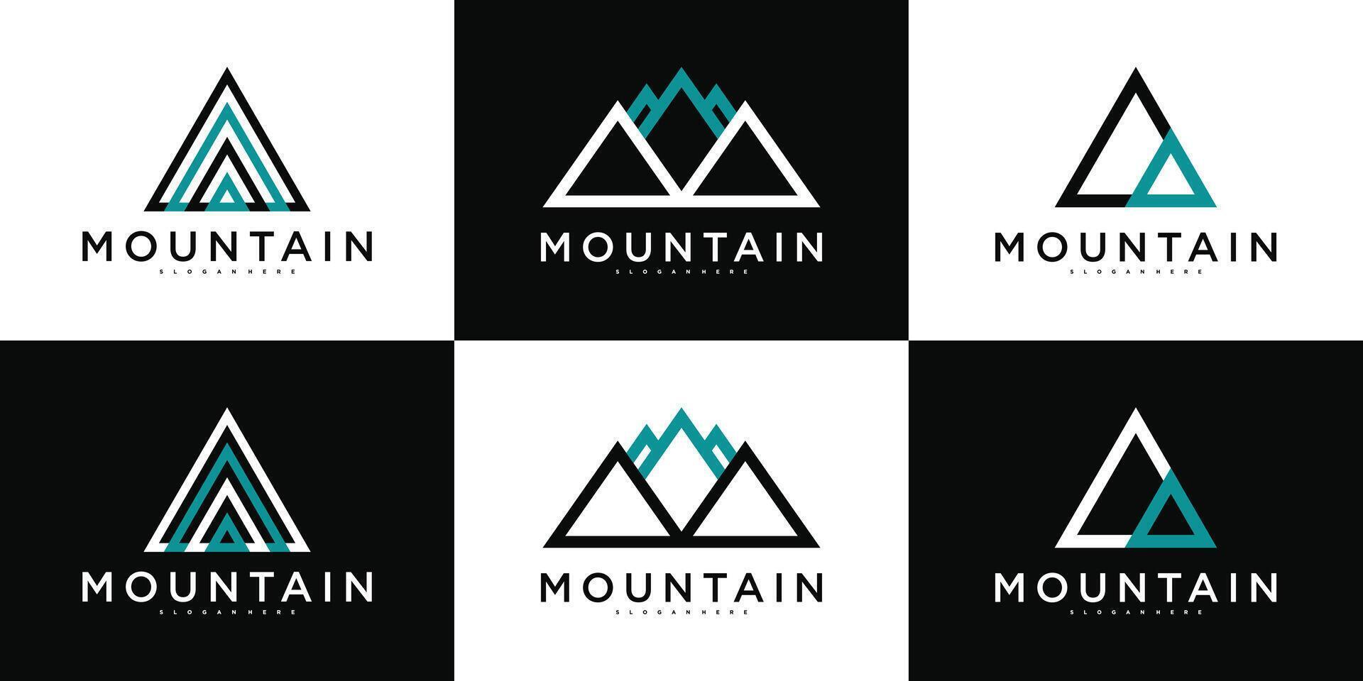 Minimalist mountain logo with simple line art style design vector