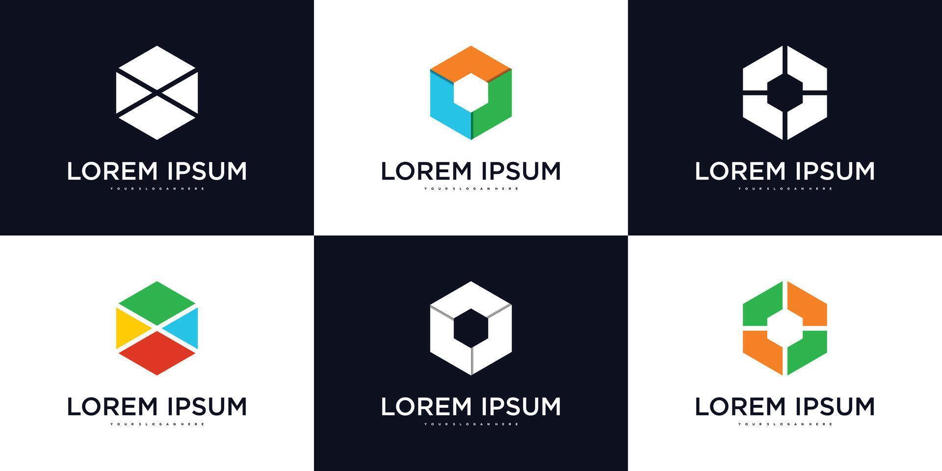 Collection of company logo design elements, abstract hexagons. Premium vector
