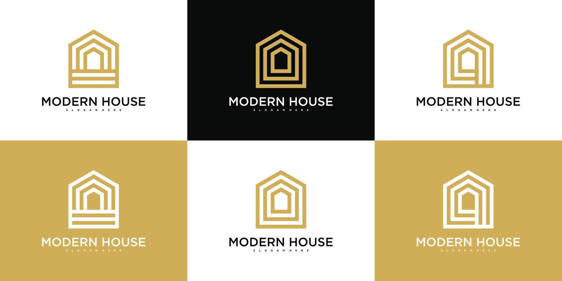 Set of build house logo with line art style abstract. vector