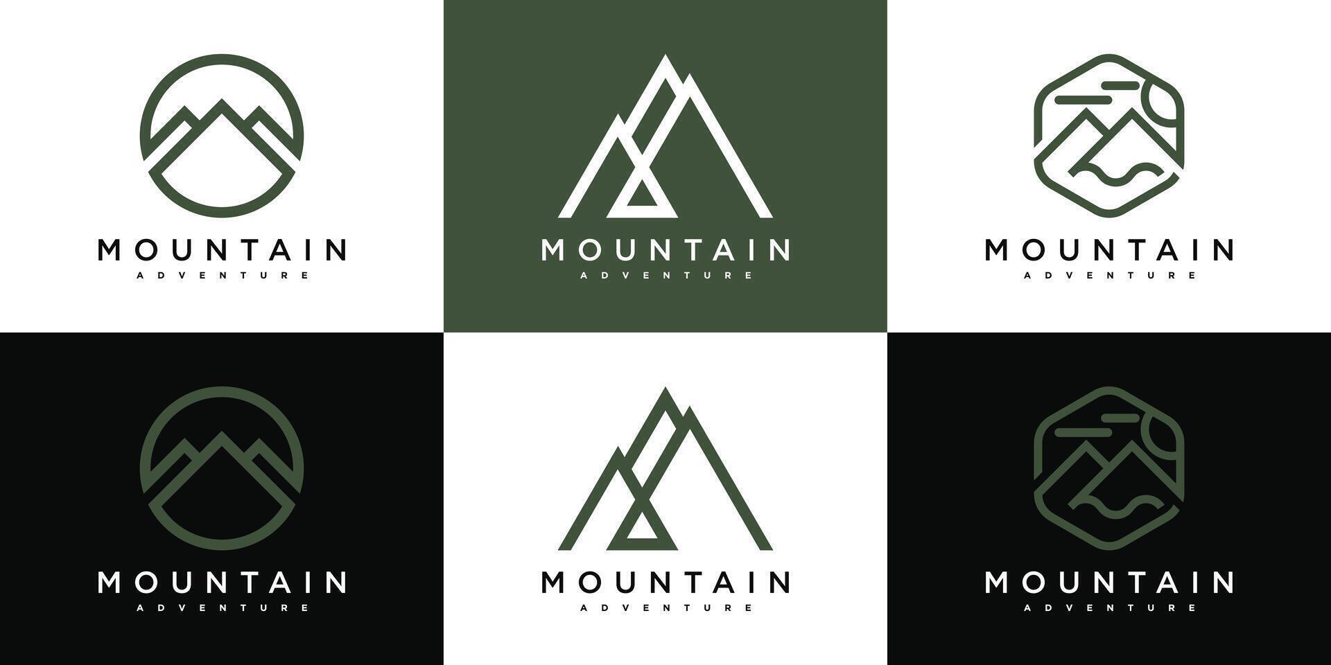 Minimalist mountain logo with simple line art style vector